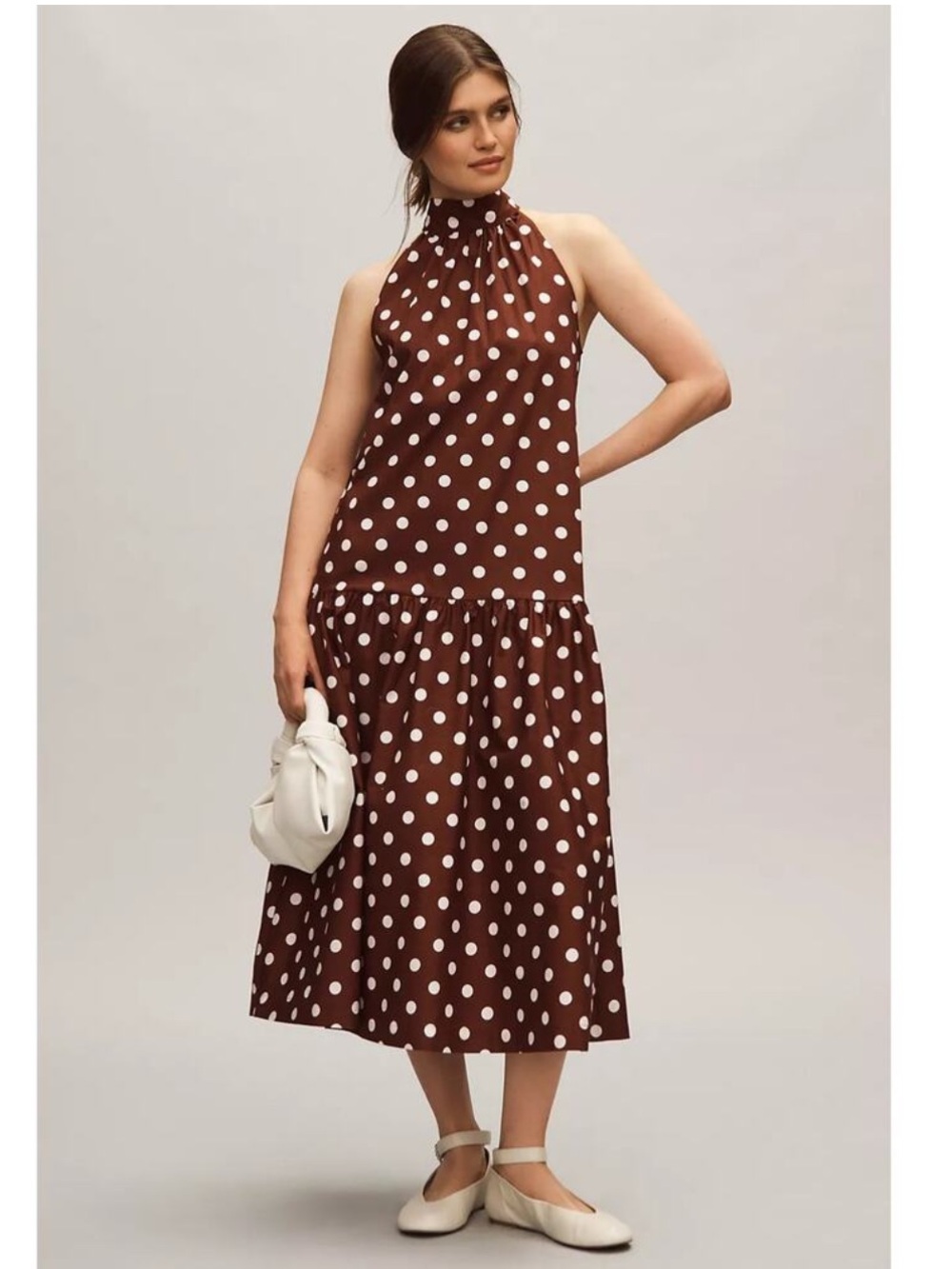NWT Anthropologie Maeve Drop Waist Polka Dot Dress Size Large